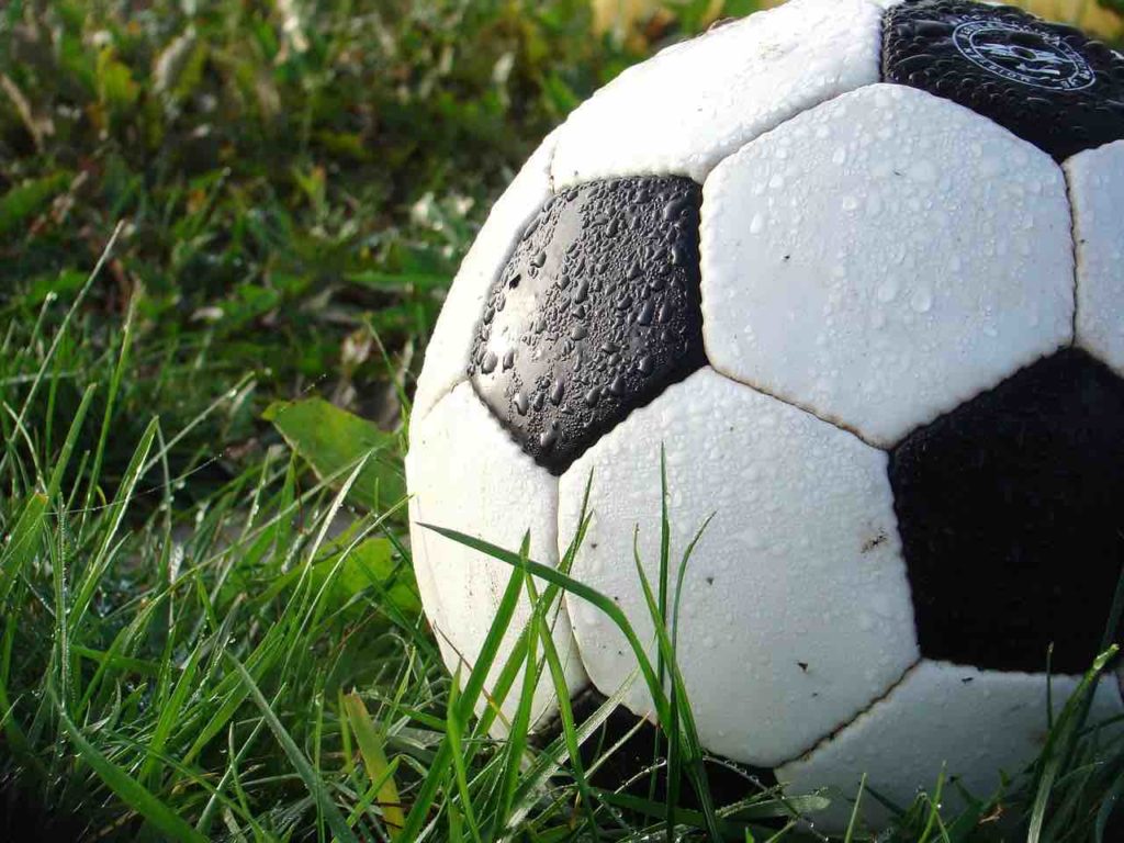 pallone su campo da calcio